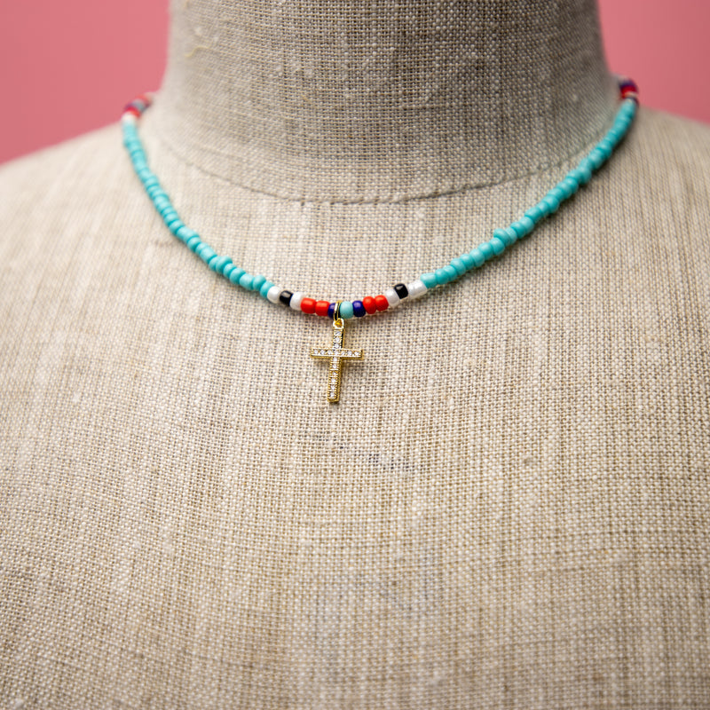 Turquoise Multicolor Cross Necklace