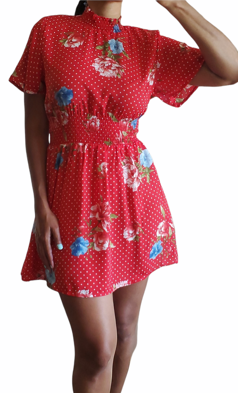 Red Floral Sleeve Mini Dress