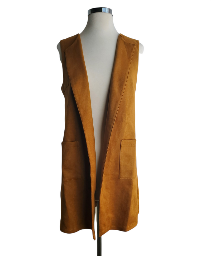 Faux Suede Sleeveless Long Vest